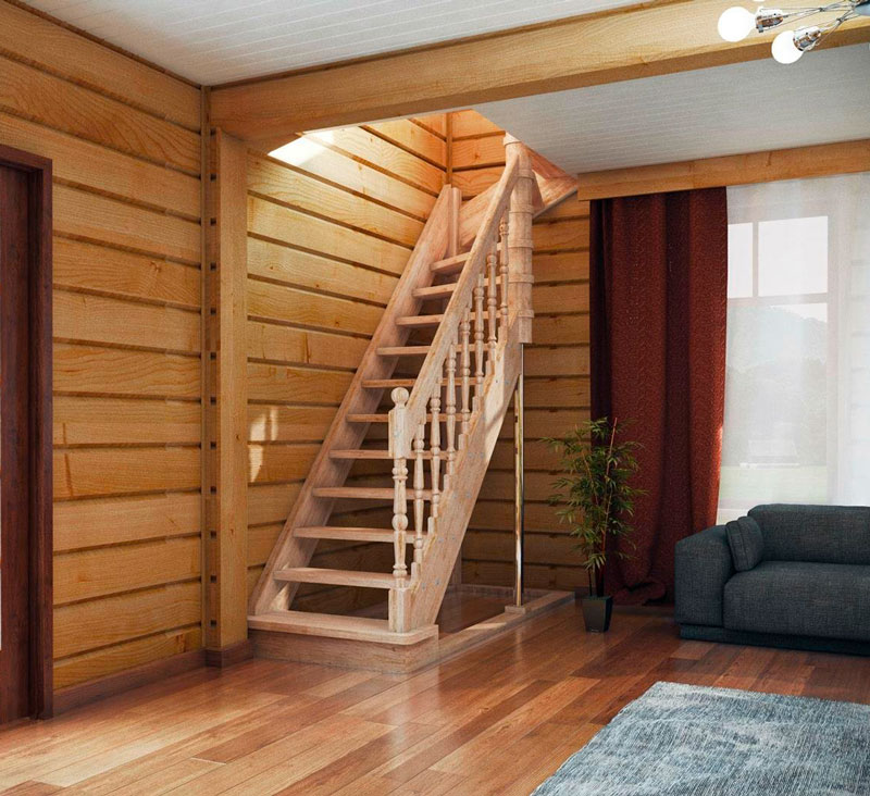 Деревянная лестница в загородном доме